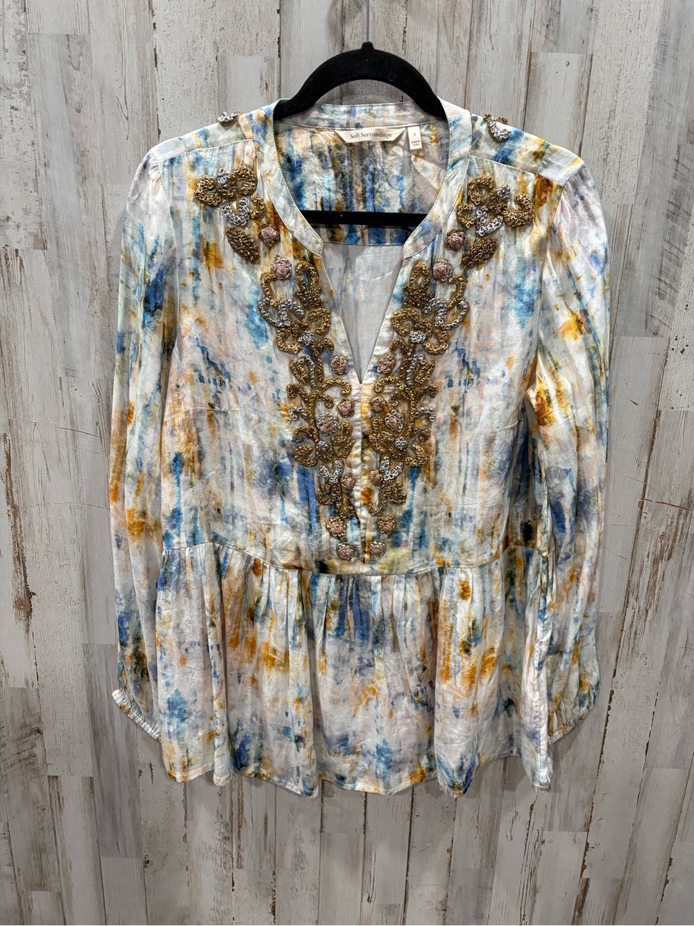 Soft Surroundings Abrial Applique Watercolor Tunic Top Small Boho Elegant